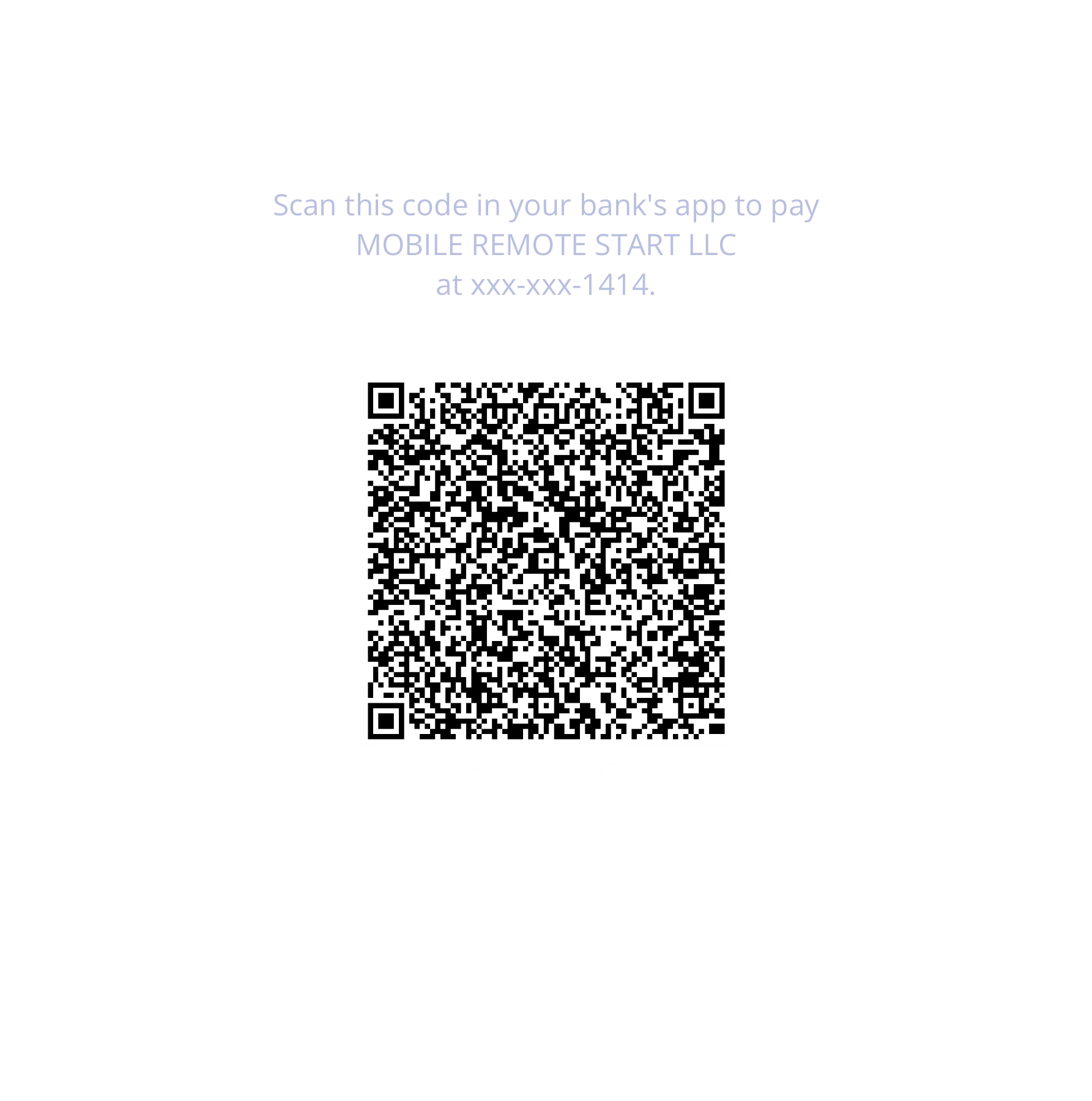 Zelle payment QR code for Mobile Remote Start LLC, phone ending 1414